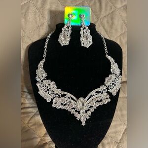 Silver Crystal Bridal Necklace and Earring Set